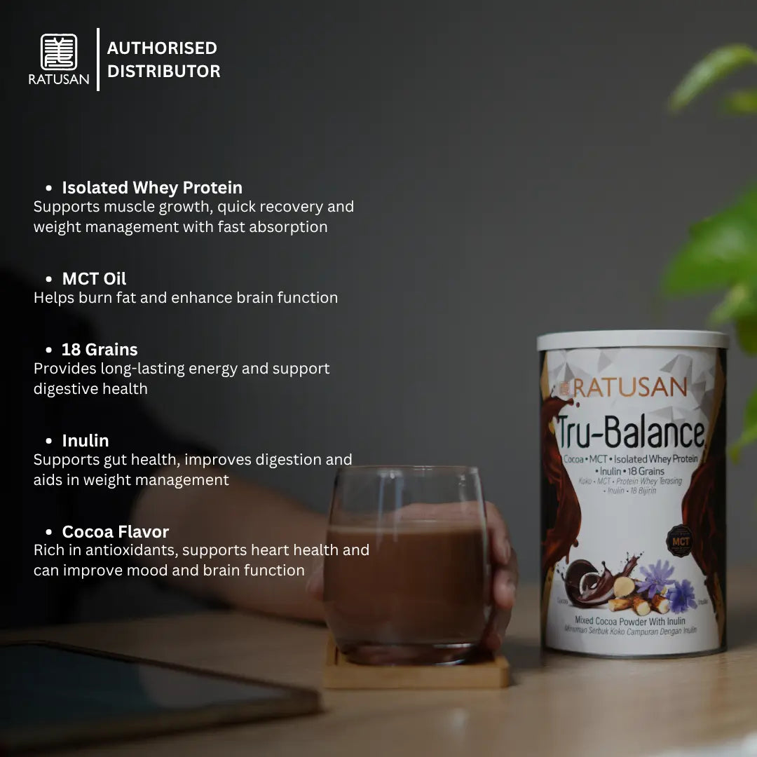 Ratusan Tru-Balance Cocoa Protein Powder 450g – 8.3g Protein, High Fiber, Superfood Shakes
