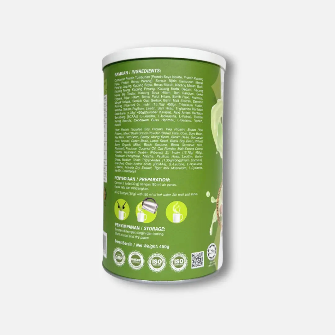 Ratusan Tru-Protein Plant-Based Meal Replacement Shake 450g – Matcha Flavor, Vegan, Low Sugar