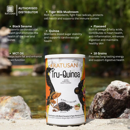 Ratusan Tru-Quinoa Meal Replacement 450g – Black Sesame, 18 Grains, MCT, Superfood Drink